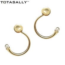 TOTASALLY-pendientes de Metal con perno con perla de imitación para mujer, aretes sencillos geométricos dorados, joyería 2024 - compra barato