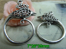 Free Shipping -12 pcs Excellent 3D Double Sides Phoenix Charms Pendant 7*26*39mm Perfect For Earrings Making,Vintage Silver Tone 2024 - buy cheap