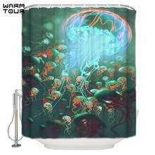 Занавеска для душа WARMTOUR, шторка для душа из сверхдлинной ткани с имитацией медузы, декор для ванной комнаты, наборы с крючками 2024 - купить недорого