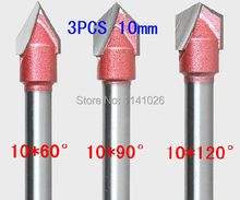 3PCS(60 Degree + 90 Degree +120 Degree) Shank-6mm Width-10mm, V Groove Woodworking Tool Sets, Engraving Bits 3D CNC Router 2024 - buy cheap