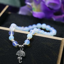 Solid Color Natural Stone 6mm Beads Opal Bracelet Hand Chain for Women Girls Christmas Gift Pendant Alloy Umbrella Lucky Jewelry 2024 - buy cheap