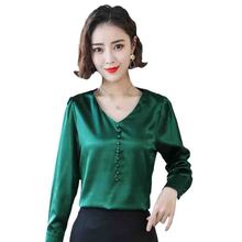 Spring Womens Tops and Blouses Silk Women Blouses Long sleeve V-neck Elegant Plus Size 4XL Shirts Ladies Work Lady Satin Blusas 2024 - compre barato