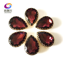 Wine red color Drop shape top glass crystal lace claw rhinestones,golden base sew on stone for Diy/Clothing accessories HGS18 2024 - buy cheap
