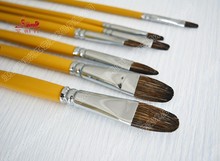 7pcs/Set raccoon dog hair flat round Head Watercolor Gouache Oil Paint Brush earth yellow long birch rod art supplies stationery 2024 - buy cheap
