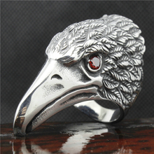 Anel de águia grande com olhos de pedra vermelha e preta, anel de aço inoxidável 316l para homens, 1 peça 2024 - compre barato