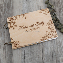 Rustic personalized wedding guest book,Custom Flower lace wooden Wedding guestbook, personalized elegant photo album 2024 - buy cheap