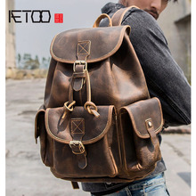 AETOO-mochila de cuero de vaca de primera capa para hombre y mujer, bolsa de viaje de gran capacidad, hecha a mano, retro, crazy horse, litera 2024 - compra barato