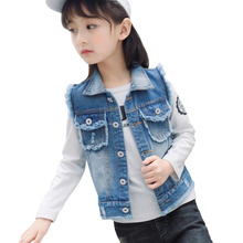Girl Denim Waistcoat Sleeveless Jean Jackets For Kids Children Outerwear Kids Cowboy Vest 3-13Y Girls Vest Denim Ripped Coat 2024 - buy cheap