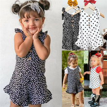 2019 Summer Baby Clothes Girl Polka Dot Print Baby Rompers Lace Up Toddler Infant Strap Button Chiffon China Casual Outfit 1-5Y 2024 - buy cheap