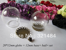 50set glass bottle vials pendants jewelry making 20*12mm globe&12mm antique bronze lace bezel blank setting base&caps finding 2024 - buy cheap