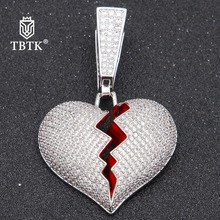 TBTK Large Broken Heart Pendant Gold Necklace Cuban Link Chain Full Shining Zirconia Beautyful Pendant Necklace Jewelry for Man 2024 - buy cheap