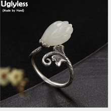 Anillos de hojas hechos a mano Plata de Ley 925 100% auténtica sin brillo para mujer joyería fina de plata tailandesa anillo de dedo de Jade Magnolia Natural 2024 - compra barato