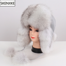 New Lady Genuine Fox Fur Bomber Hats Women Natural Fox Fur Russian Ushanka Hats Winter Thick Warm Ears Fashion Real Fox Fur Cap 2024 - buy cheap