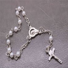 48 pieces / Catholic 4mm white small rosary children baptism bracelet. Little Charm Rosary Cross Bracelet 2024 - buy cheap