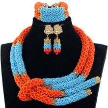 Amazing New Blue Orange African Costume Jewelry Set for Women Coral Crystal Statement Necklace Earrings Set Free shipping WE108 2024 - buy cheap