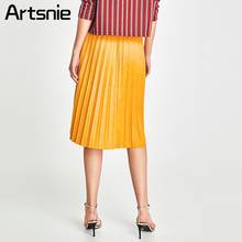 Artsnie Yellow Elegant Suede Leather Maxi Long Pleated Skirt Women Spring 2018 High Waist Casual Ladies Sexy Skirts Feminina 2024 - buy cheap