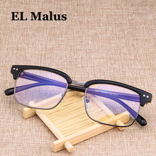 [EL Malus]Retro Square Semi Rimless Eyeglasses Frame Women Mens Clear Transparent Lens Glasses Tan Leopard Shades Brand Designer 2024 - buy cheap