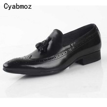 Cyabmoz Men shoes Handmade Men Black Genuine Leather shoes Classical Brogue Carved Fringe Party Men Dress Loafers Office Oxfords 2024 - buy cheap