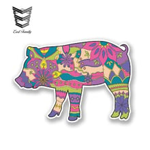 EARLFAMILY 13cm x 7cm Car Sticker Colourful Flower Pig Vinyl Sticker Laptop Travel Luggage Decal Cartoon Car Styling Accessories 2024 - buy cheap