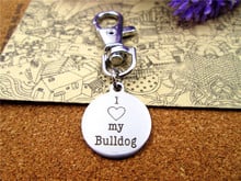 Chaveiro de alta qualidade com 20mm, chaveiro de aço inoxidável circular redondo "i love my bulldog" 2024 - compre barato