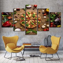 Cuadros en lienzo para decoración del hogar, Pinturas Modernas, 5 paneles, Pizza, comida, pared, ilustraciones impresas, carteles modulares de Hotel para sala de estar 2024 - compra barato