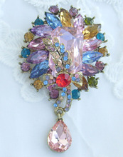 Helenajewelry 3.54 " ouro tons Multicolor Rhinestone cristal flor broche Pin pingente EE04783C9 2024 - compre barato