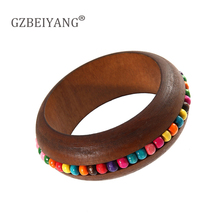 GZBEIYANG Vintage brown Round DIY Handmade 8 Colors Beads Setting  Bangles Fashion Wooden Jewelry Popular Bracelets For Women 2024 - buy cheap