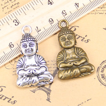 10 Uds. De dijes de joyería de Buda medita, 39x23mm, colgantes plateados de plata antigua, fabricación artesanal, joyería de plata tibetana hecha a mano 2024 - compra barato