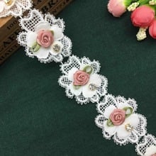 1 yard White Rose Flower 3D Diamond Mesh Embroidered Lace Trim Ribbon Wedding Sewing Supplies Craft For Costumes Decoration 45mm 2024 - buy cheap