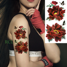 Водостойкая Временная тату-наклейка красный пион цветок бабочка поддельные тату флэш-тату рука ноги татуаж для девушек и женщин 2024 - купить недорого