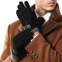Fashion Men's Gloves Fall / Winter Lambskin Suede Genuine Lambskin Gloves Men's Warm Black Leather Gloves 9006-5 2024 - buy cheap