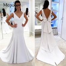 2021 New White Mermaid Satin Evening Dress Backless V Neck Big Bow Charming Special Occasion Dresses Custom Made 2024 - buy cheap