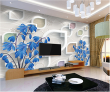 Papel de parede floral 3d personalizado. Papel de parede impermeável de flores azuis, elegante, para sala de estar, quarto, fundo de tv, parede 2024 - compre barato