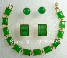 Wholesale free shipping >>>>>Charming Green stone pendant bracelet earring Cufflinks set 2024 - buy cheap