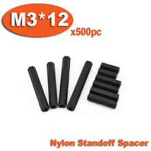 500 M3 x 12 mm preto de Nylon plástico Hex Standoff Spacer pilares de rosca 2024 - compre barato