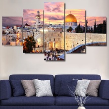 Wall Art Painting 5 Panel Canvas Printed Jerusalem Sunset Landscape Poster Modern Home Decor For Living Room Artwork Pictures 2024 - buy cheap