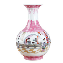 New Design Jingdezhen Antique traditional Chinese painting of beautiful women Pink Ceramic Vase For Home Hotel Decoration 2024 - buy cheap