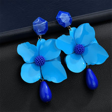 Charm 6 Color Large Metal Flower Earrings For Women Vintage Drop Beads Long Acrylic Earring Fashion Jewelry Wholesale Prices 2024 - buy cheap