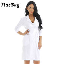TiaoBug Женское пальто для взрослых, костюм доктора, воротник с отворотом, длина до колена, белая тонкая пикантная форма медсестры, платье 2024 - купить недорого