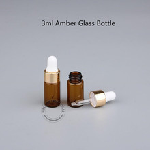 Frasco de óleo essencial de vidro 300 tamanhos 3ml, frasco pequeno com pipeta de amostra de ouro vazio 2024 - compre barato