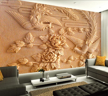 Beibehand-papel de parede 3d grande personalizado, mural de sala de estar, quarto, peônia clássica chinesa, phoenix, fresca, fundo de tv 2024 - compre barato