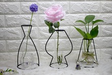 1PC Nordic Creative Iron Frame Flower Tube Container Home Decor Minimalist Transparent Iron Hydroponic Vase without Glass MK 024 2024 - buy cheap