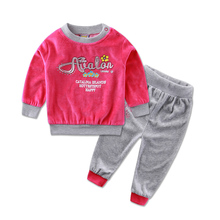 2021 Little Q Spring Long Sleeve Embroidery Velour Pullover Blouse Pants Clothing Set fashion girls baby clothes outfits 2024 - buy cheap