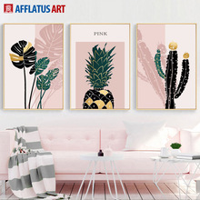 Pink Cactus Pineapple Monstera Plants Wall Art Canvas Painting Nordic Posters And Prints Wall Pictures For Living Room Decor 2024 - buy cheap