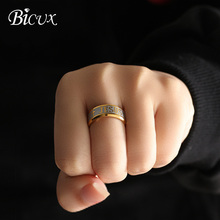 Bicux anéis em aço inoxidável cristão de jesus, letras cruzadas para mulheres e homens moda preto dourado cor de prata anel grande joia presente 2024 - compre barato