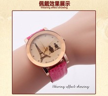 Модные корейские кварцевые часы с ремешком из искусственной кожи с изображением Эйфелевой башни для мужчин, женщин, студентов, унисекс, подарок для влюбленных, наручные часы 2024 - купить недорого