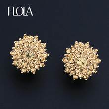 FLOLA Fashion Women Clip Earrings without Piercing Round Gold Clip On Earrings for Women Crystal Clip Ears Rhinestones ersh14 2024 - buy cheap