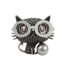 Amorcome Unique Enamel Cat Pearl Brooch For Female Vintage Trendy Fashion Jewelry Coat Animal Pin Rhinestones Unisex Brooch 2024 - buy cheap