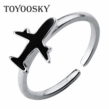 TOYOOSKY s925 Sterling Silver Simple Black Color Airplane Ring Jewelry Opening Adjustable for Women Gifts Gift Finger Rings 2024 - buy cheap