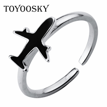 Xiaoosky-Anillo de avión de Plata de Ley 925 para mujer, joyería Simple de Color negro, ajustable, regalo 2024 - compra barato